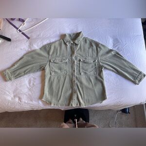 Zara Sage Ribbed Button-Up Shirt